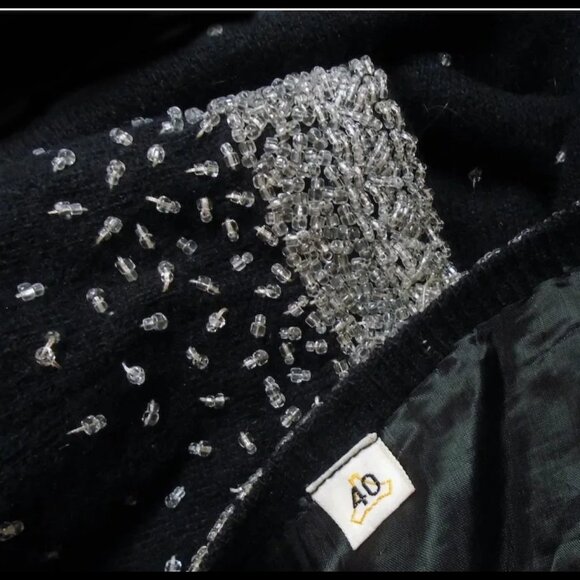 Vintage Beaded Cardigan, Beaded Black Sweater, Rockabilly Fun - Picture 7 of 14